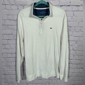 Vineyard Vines Mens Saltwater Quarter-Zip Pullover White Sz L Preppy Golf Prep